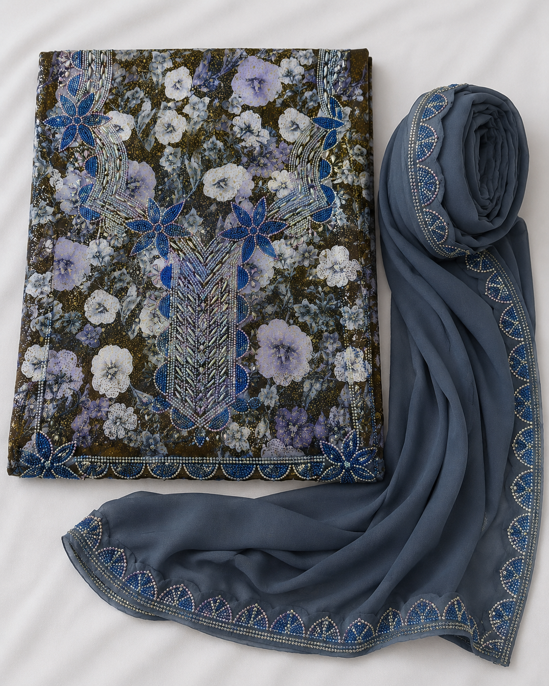 Dusty Blue Floral Mukhawar