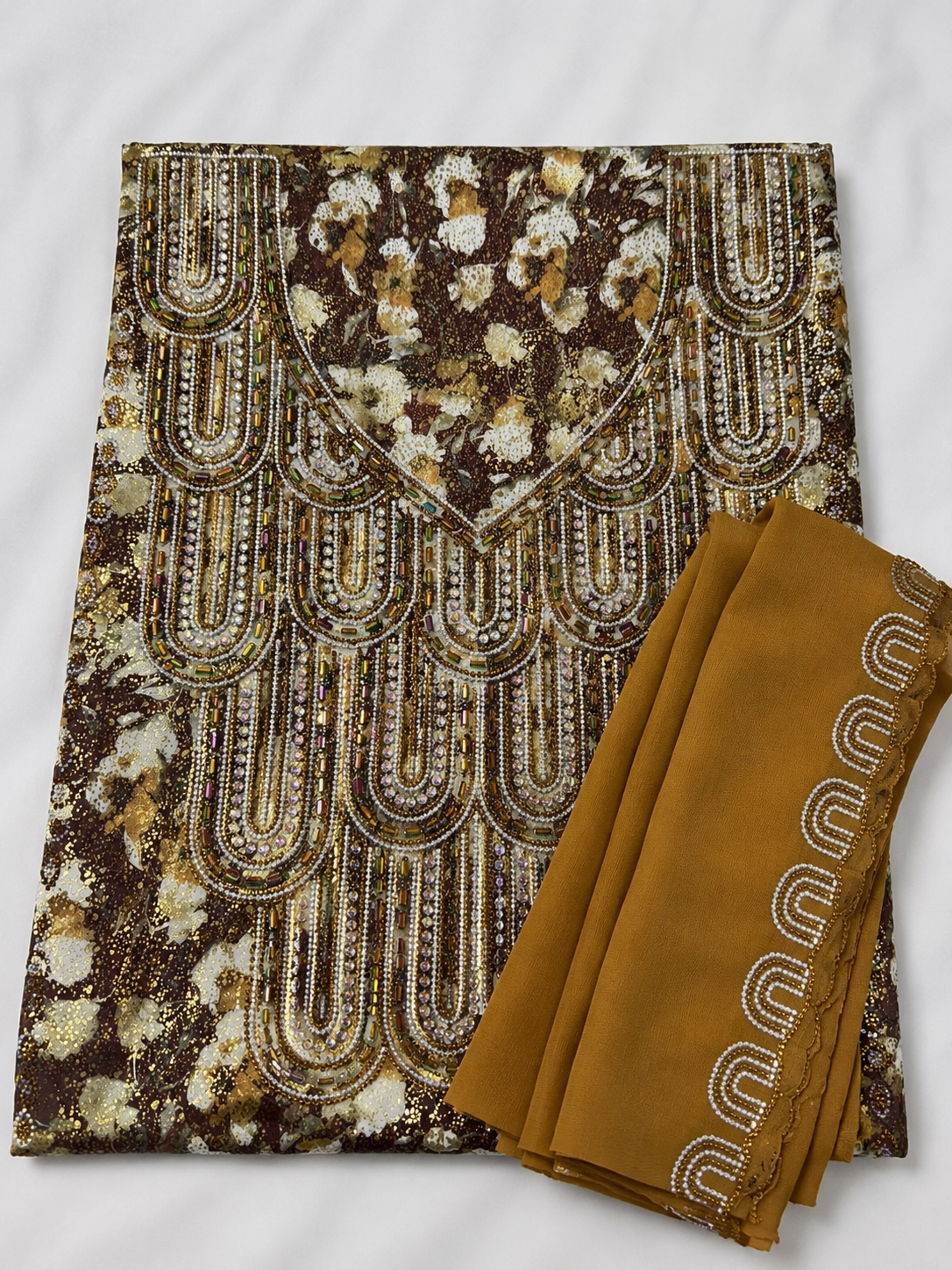 Brown & Gold Floral Mukhawar
