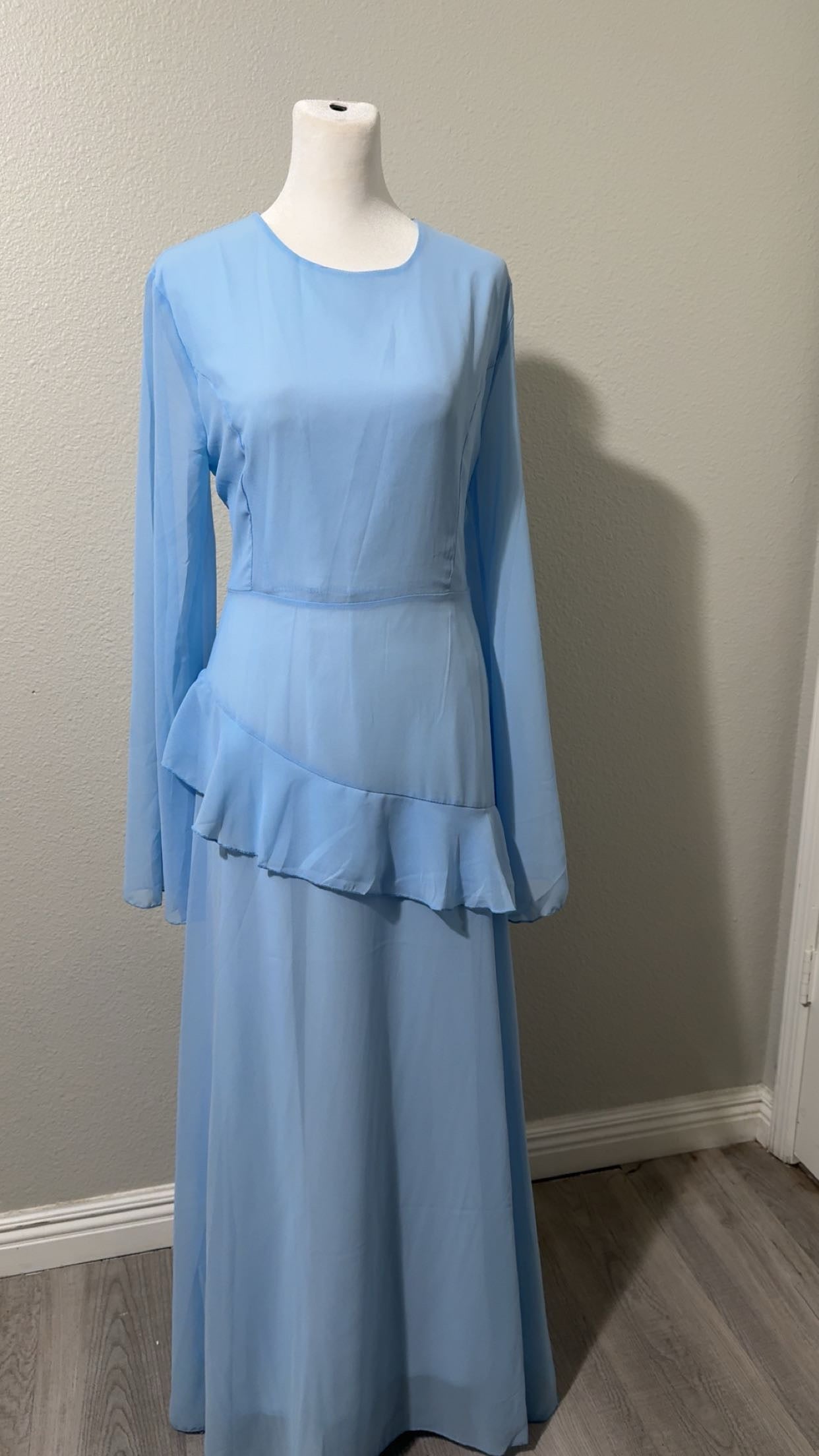 Sky Blue Ruffle Detail Maxi Dress