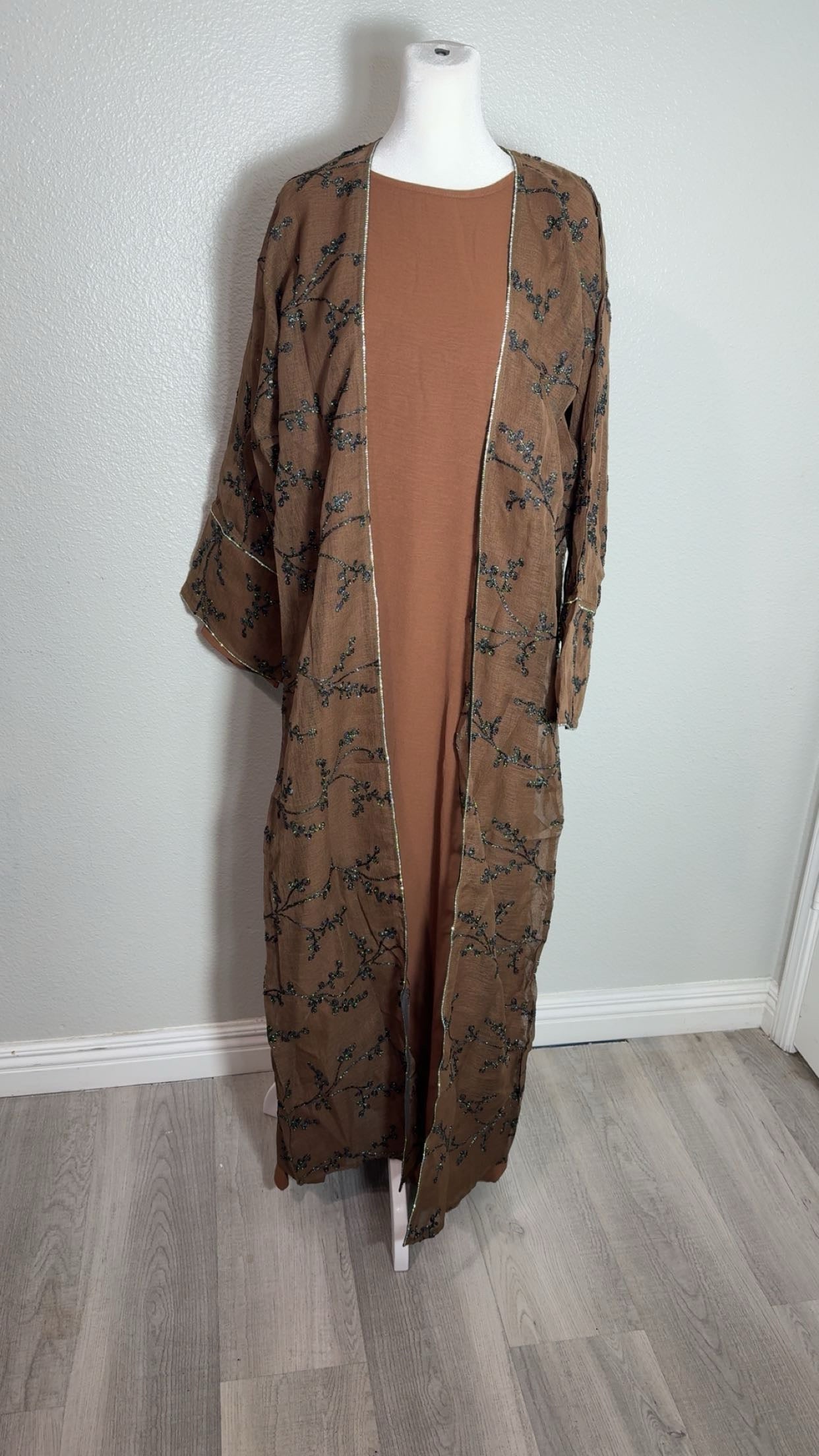 Mocha Embroidered 2-Piece Abaya Set