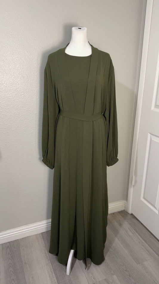 Olive Open Abaya 3-Piece Set