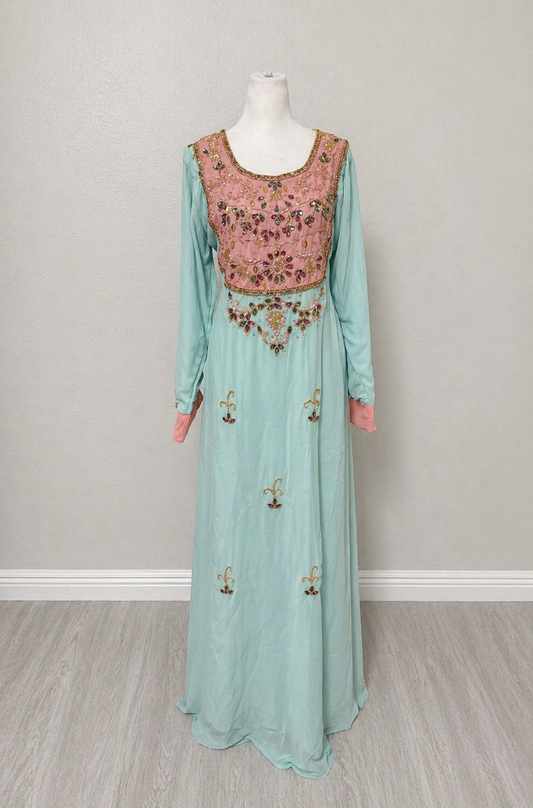 Mint Blush Embroidered Jalabiya