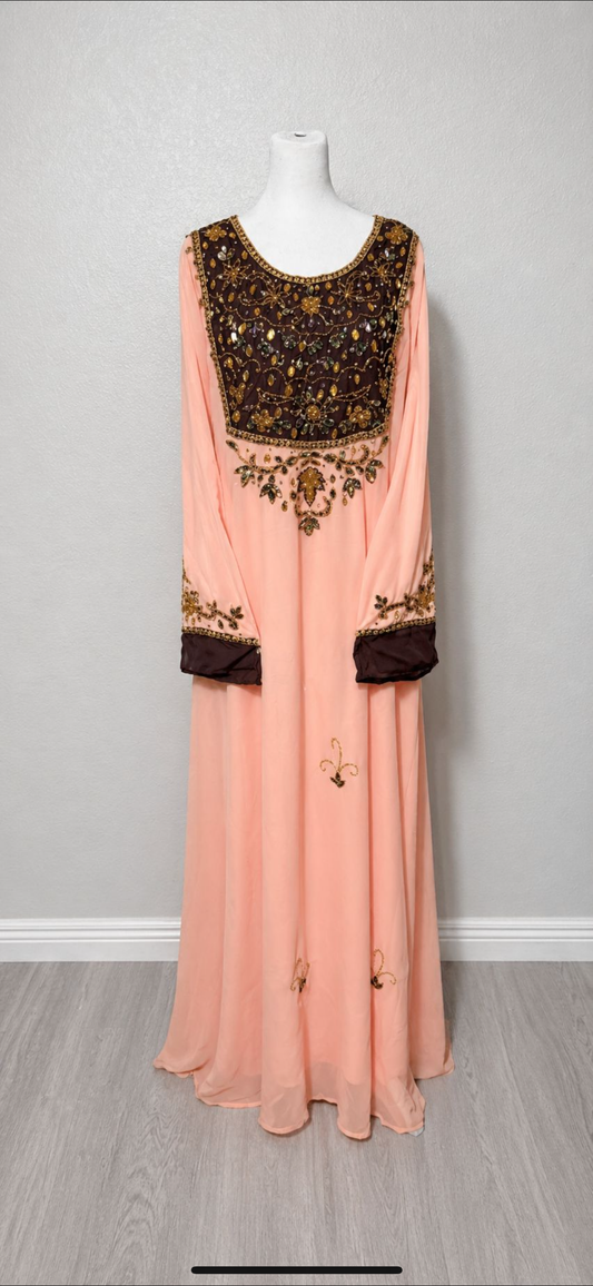 Soft Peach Embroidered Jalabiya